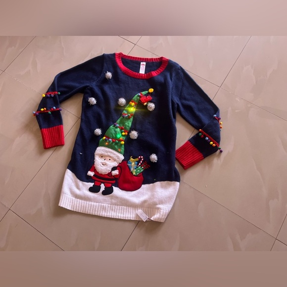 Pullover Christmas Sweatshirt Women's Navy Crew Neck Long Sleeves Embroidered - Picture 4 of 15